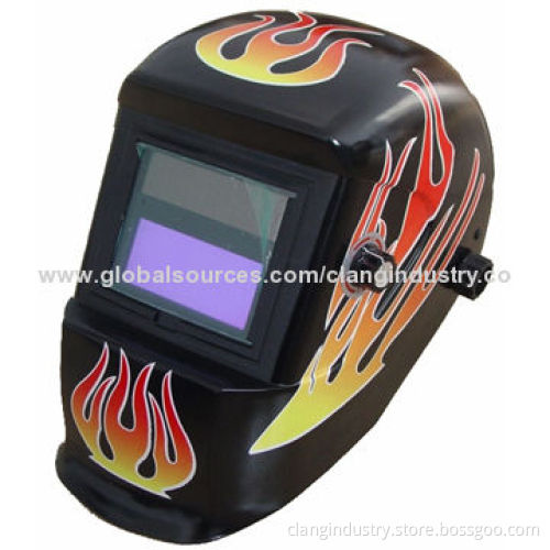 Welding Mask, Auto Darkening, Solar Powered, Adjustable, Red Flames Design